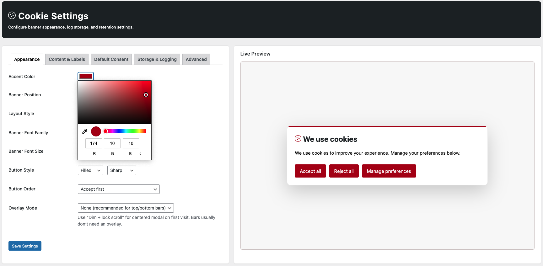 ConsentPress Settings Dashboard